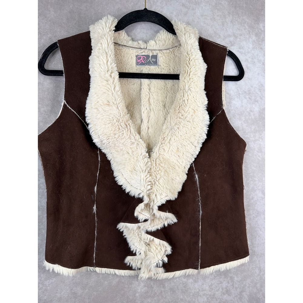 Y2K Ashley by 26 International Vest Large Brown Faux Suede Fur Lined Western